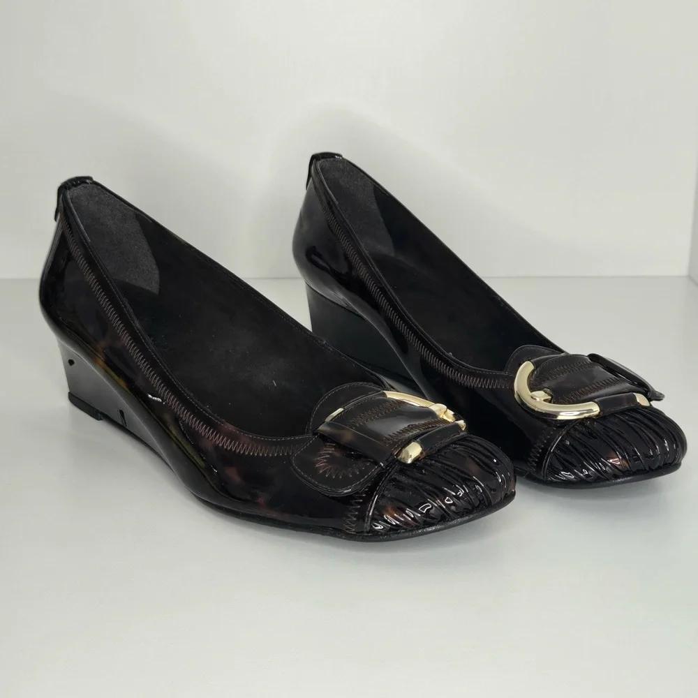 Stuart Weitzman Tortoiseshell Patent Leather Wedge Pumps | Size 7| Made in Spain